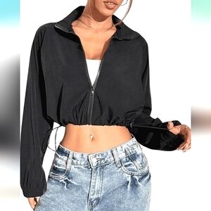 FOREVER 21 Cropped Ruched Zip Wind Breaker Jacket